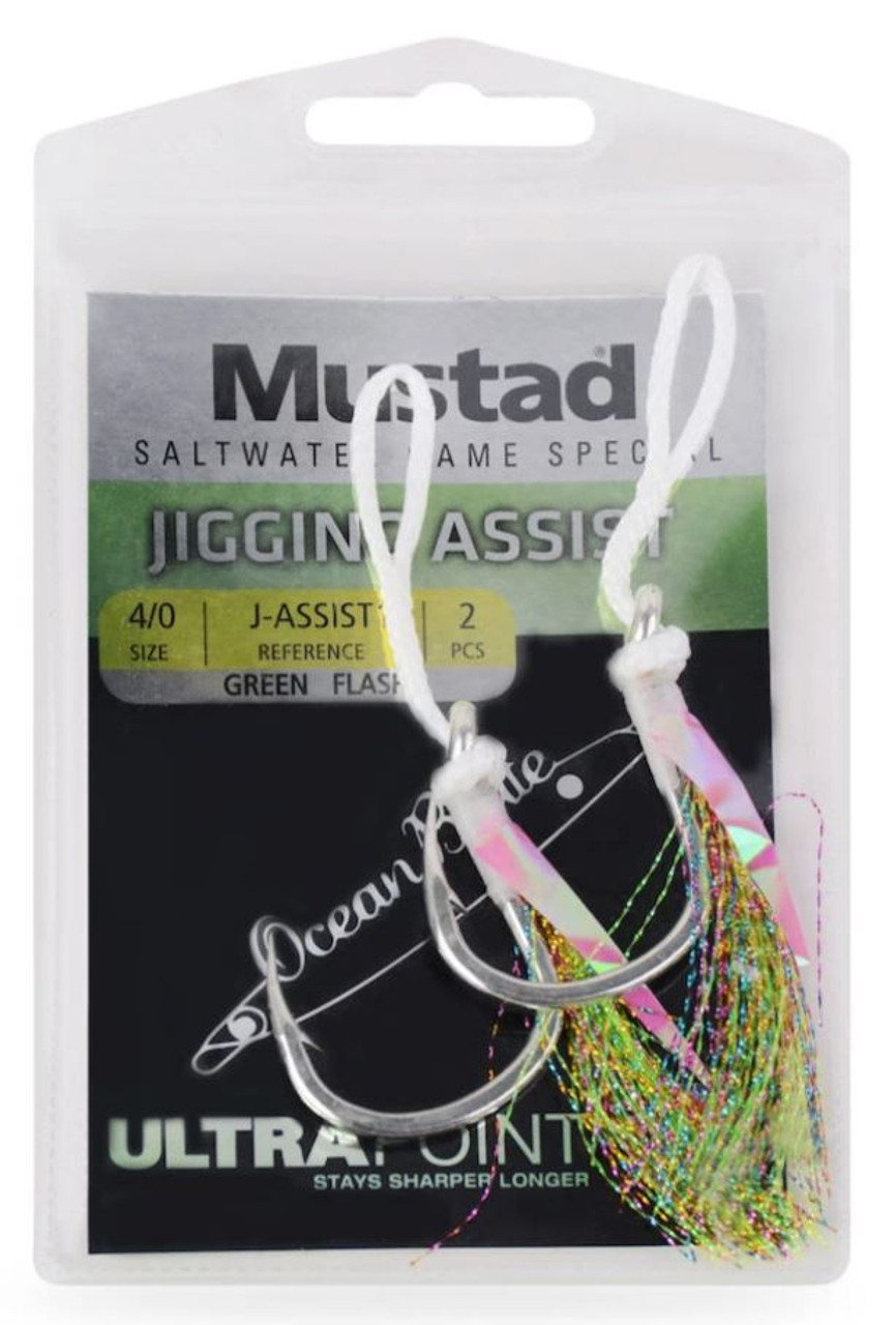 Mustad Heavy Duty Jigging Assist Rig, White w/ Green Flash