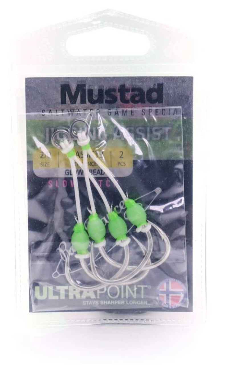 Mustad Heavy Duty Jigging Assist Rig, White w/ Green Flash