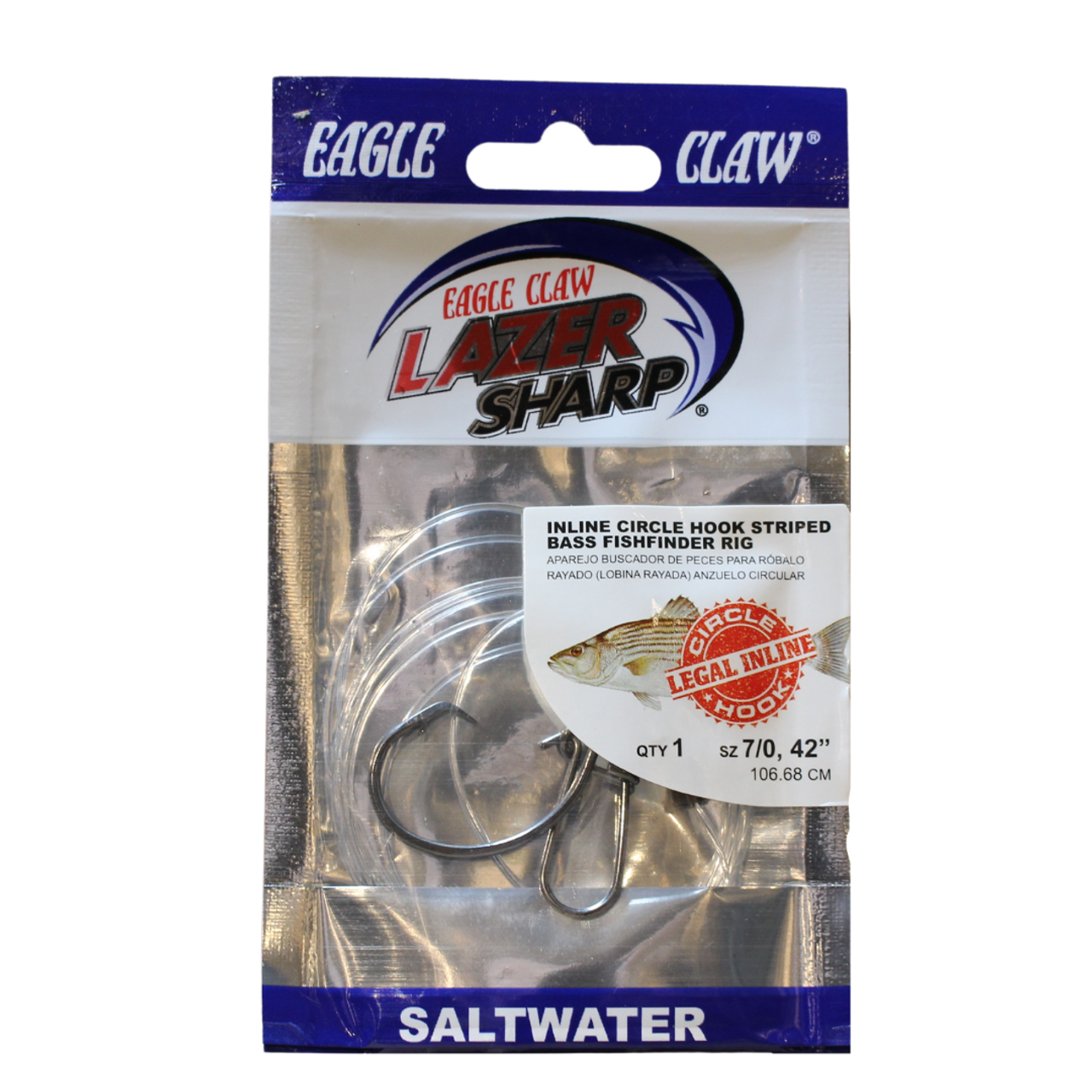 Eagle Claw Lazer Sharp Inline Circle Baitholder Mono Snell 36in for Striped  Bass with L2196 Hook