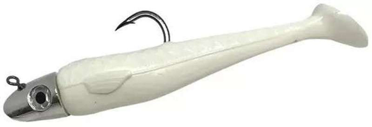 RonZ Z-Fin Big Game HD Series Rigged Paddle Tail White / 5 1.75oz 7/0 Hook