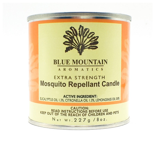 Blue Mountain Aromatics Extra Strength Mosquito Candle utilises the natural power of natural essential oils to keep mosquitoes at bay. Perfect for outdoor use.   Eucalyptus Oil, Citronella Oil and Lemon Grass