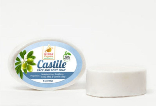 Keera Castile Soap provides a creamy lather This soap is super mild and gentle on the skin The oils found in castile soap penetrate pores with their antibacterial agents, helping clean your skin without drying it out Plus, it helps balance your skin’s pH, making castile soap for acne an excellent choice Keera castile soap can also help to reduce inflammation – the source of many of our most bothersome skin conditions Ingredients Vitamin C, De-inonized Water, Sodium Cocoate, Coconut Oil, Extra Virgin Olive Oil  Instructions Moisten face with clean water, lather soap into hands and massage into skin for about one minute. Rinse thoroughly (for best results, use warm water). Apply a natural moisturizer of your choice. Enjoy!