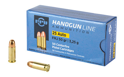 PPU 25 ACP FMJ 50 Grain 50 Rounds