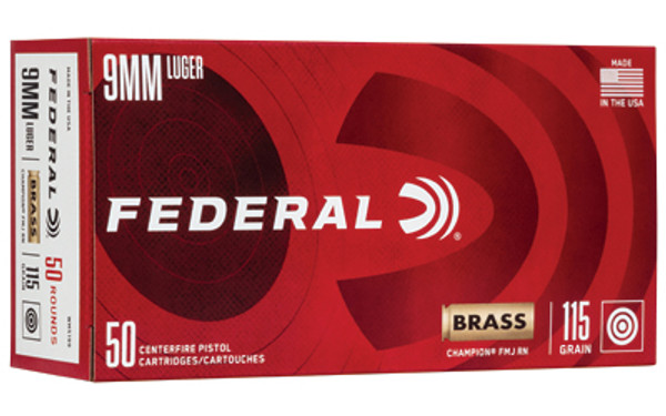 Federal Champion 9 MM 115 Grain FMJ Brass 50 Rounds