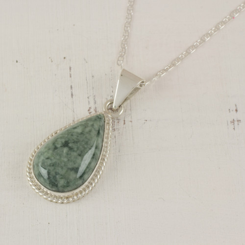 Unique Sterling Silver Pendant Jade Necklace 'Green Sacred Quetzal'