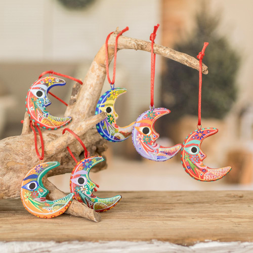 Handcrafted Christmas Ceramic Ornaments Set of 6 'Crescent Moon'