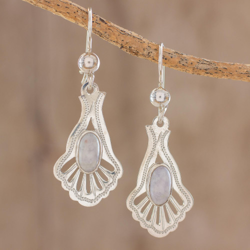 Artisan Crafted Sterling Silver Jade Dangle Earrings 'Lilac Peacock'