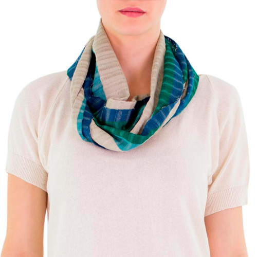 Green Beige Handcrafted Cotton Infinity Scarf 'Verdant Comalapa Breeze'