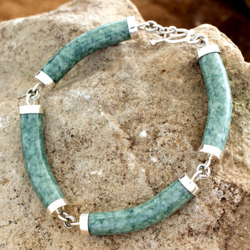 Artisan Crafted Green Jade Link Bracelet 'Natural Connection'