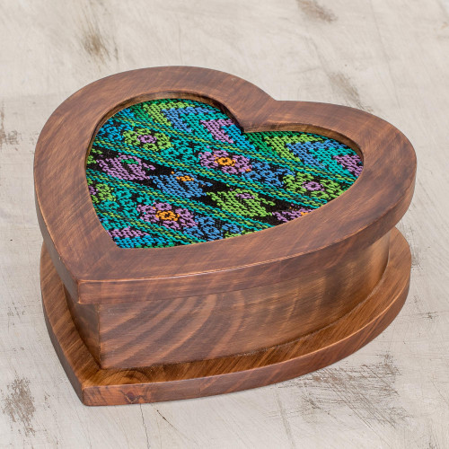 Artisan Crafted Heart Shaped Wood Jewelry Box 'Heart of Blue'