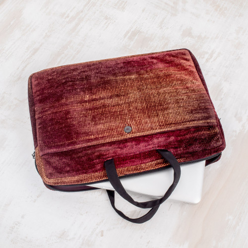 Bamboo chenille and cotton laptop case 14 inch 'Iridescent Lands'