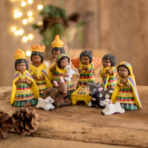 Ceramic nativity scene Set of 12 'Christmas in San Juan'
