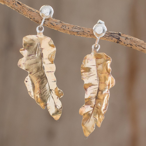 Bronze Heliconia Leaf Dangle Earrings from Costa Rica 'Platanillo Leaves'