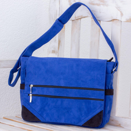 Faux Suede Messenger Bag in Sapphire from Costa Rica 'Traveling the World'