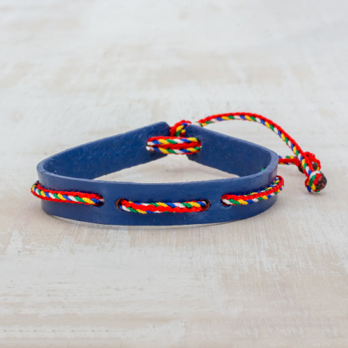 Blue Adjustable Wristband Bracelet with Colorful Cords 'Vital'