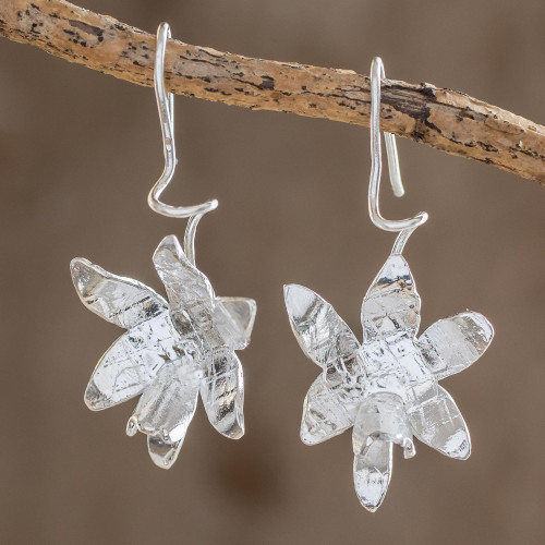 Sterling Silver Orchid Flower Drop Earrings from Costa Rica 'Fascinating Shining Orchids' Sterling Silver Orchid Flower Drop Earrings from Costa Rica 'Fascinating Shining Orchids'