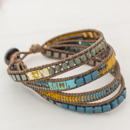 Multicolored Glass Beaded Wristband Bracelet from Guatemala 'Amatique Bay'