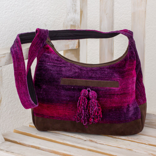 Rayon and Cotton Blend Hobo Bag in Purple from Guatemala 'Magical Day'
