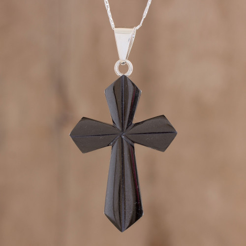 Jade Cross Necklace in Black from Guatemala 'Black Sacrifice of Love' Jade Cross Necklace in Black from Guatemala 'Black Sacrifice of Love'