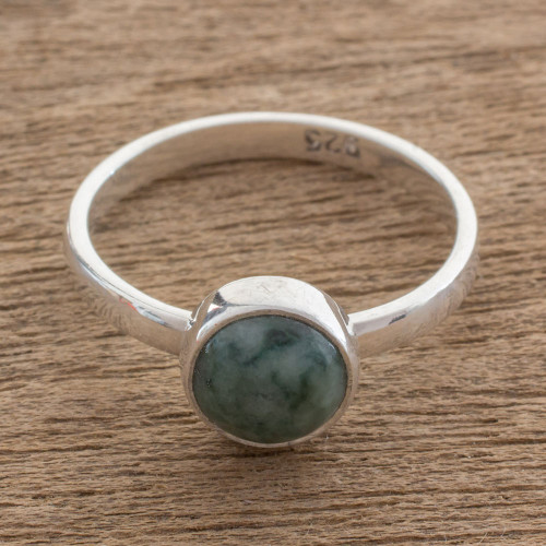 Circular Green Jade Single Stone Ring from Guatemala 'Beautiful Circle in Green'