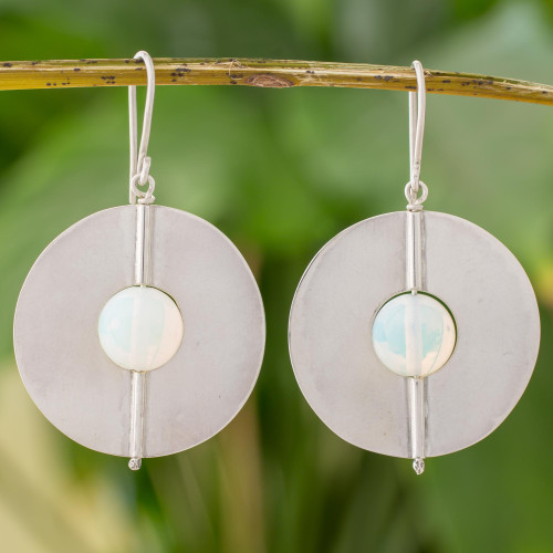 Opal and Sterling Silver Dangle Earrings from Nicaragua 'Full Moons' Opal and Sterling Silver Dangle Earrings from Nicaragua 'Full Moons'