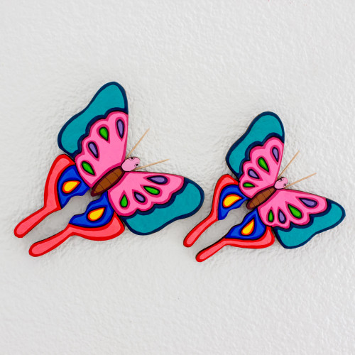 Pair of Pinewood Butterfly Wall Sculptures from El Salvador 'Beauty in the Air'