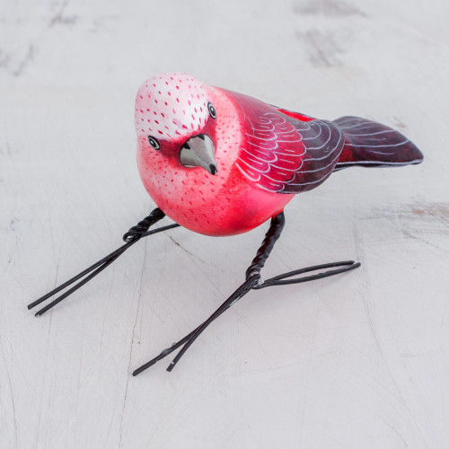 Ceramic Figurine of a Pink Warbler Bird from Guatemala 'Pink Warbler'