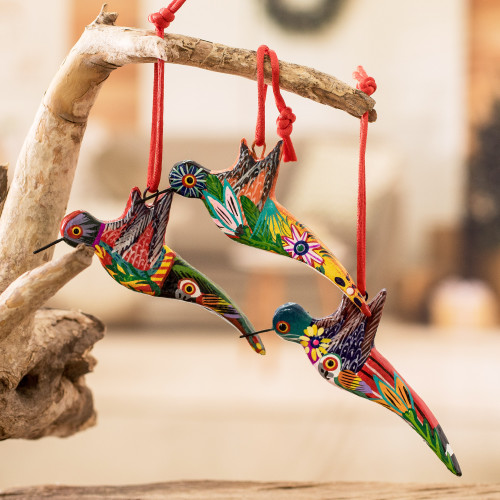 6 Ceramic Ornaments Hummingbird Handcrafted in Guatemala 'Guatemalan Hummingbirds'