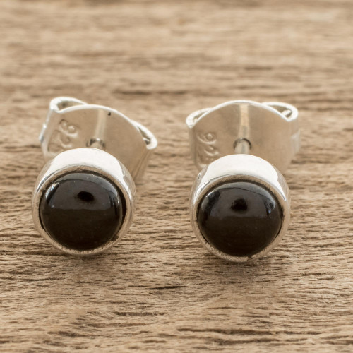 Round Black Jade Stud Earrings from Guatemala 'Round Delight' Round Black Jade Stud Earrings from Guatemala 'Round Delight'