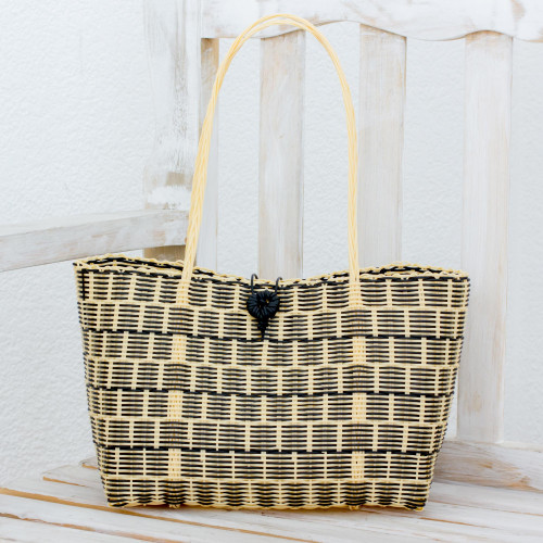 Handwoven Tote in Black and Pale Yellow from Guatemala 'Delightful Day in Black' Handwoven Tote in Black and Pale Yellow from Guatemala 'Delightful Day in Black'