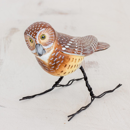 Hand Made Burrowing Owl Ceramic Bird Figurine from Guatemala 'Burrowing Owl'