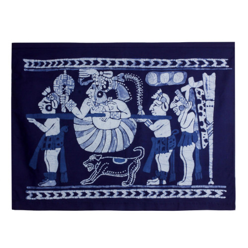 Batik Cotton Wall Hanging with Mayan Motifs from El Salvador 'Ah Ppolom Merchant'