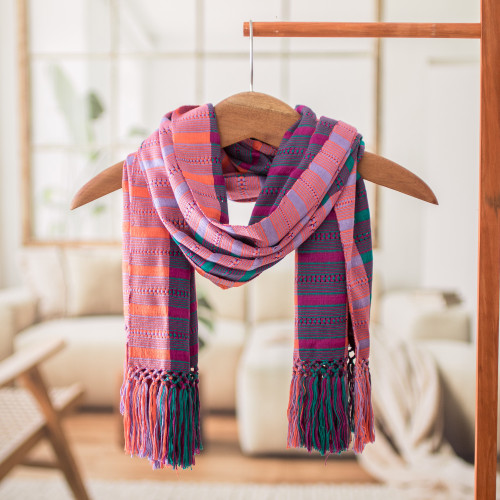 Hand Woven Striped Rayon Wrap Scarf from Guatemala 'Sweet Grace'