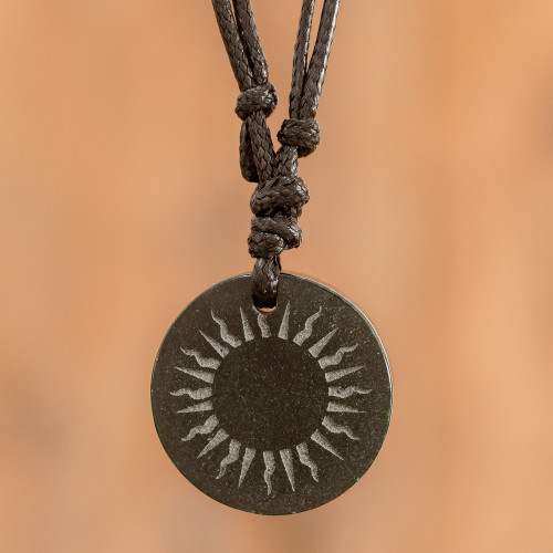 Black Jade Sun Pendant Necklace from Guatemala 'Mayan Sunlight'