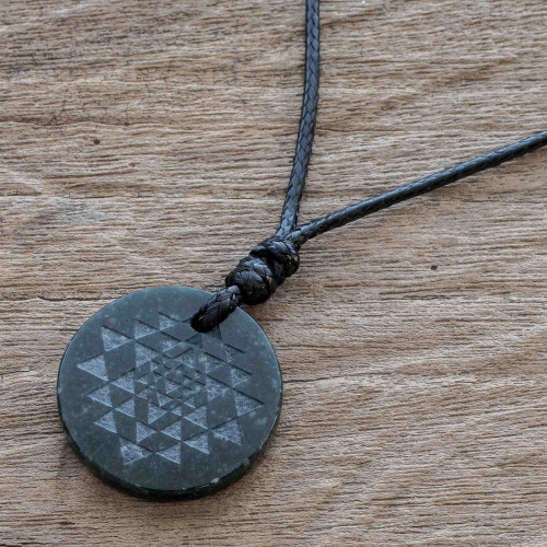 Black Jade Geometric Pendant Necklace from Guatemala 'Geometric Inspiration'