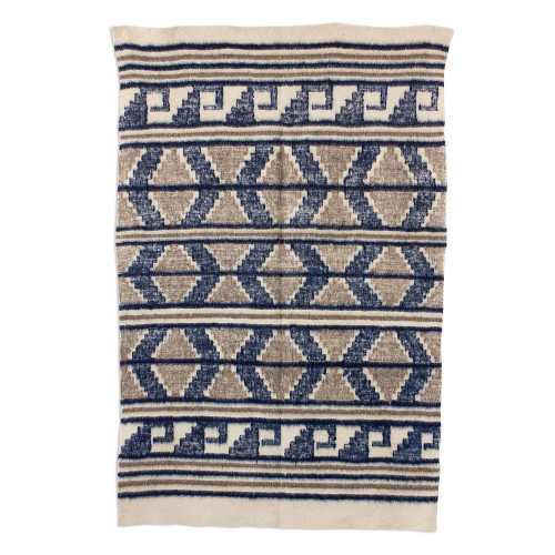 Brown and Blue Wool Area Rug 'Mountain Cabin'