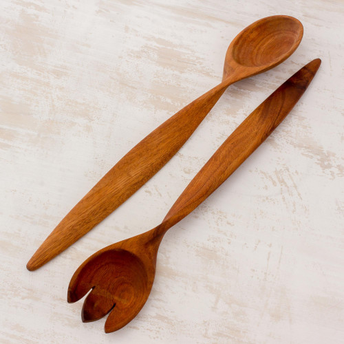 Handcrafted Caoba Wood Salad Servers from Nicaragua 'Twist of Nature'