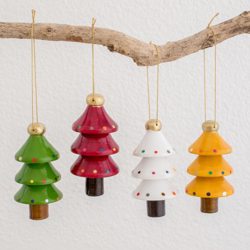 Assorted Color Reclaimed Wood Tree Ornaments Set of 4 'Festive Trees'