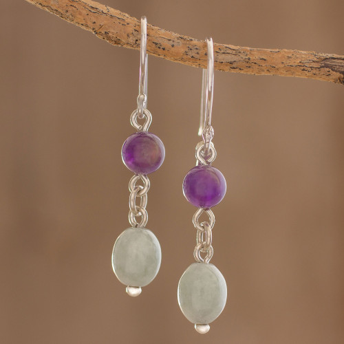Jade and Amethyst Dangle Earrings from Guatemala 'Verdant Jacaranda' Jade and Amethyst Dangle Earrings from Guatemala 'Verdant Jacaranda'