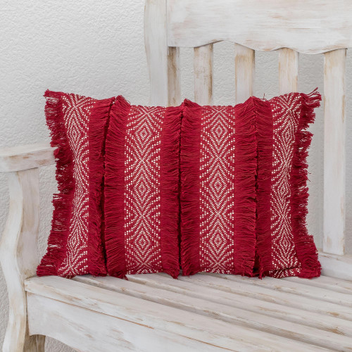 Chili and Eggshell Textured Cotton Cushion Cover 'Diamond Texture in Chili'