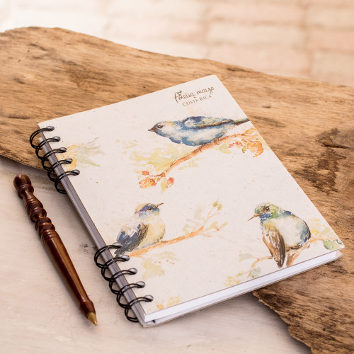 Signed Bird-Themed Paper Journal from Costa Rica 'Indigo Birds'