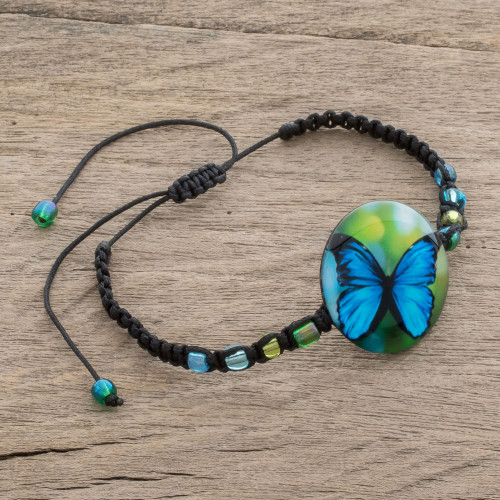 Butterfly Glass Beaded Macrame Pendant Bracelet 'Morpheus'