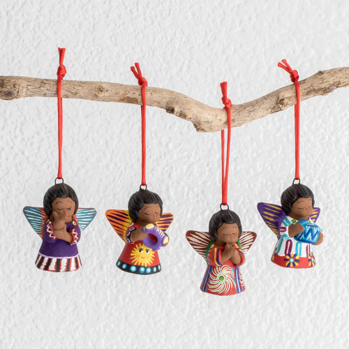 Four Handcrafted Ceramic Angel Ornaments 'Earth Angels'