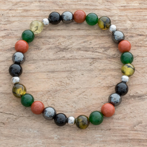 Men's Multi-Gemstone Beaded Stretch Bracelet from Costa Rica 'Costa Rican Jungle'