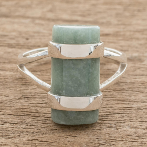 Cylindrical Apple Green Jade Cocktail Ring from Guatemala 'Sweet Maya in Apple Green'