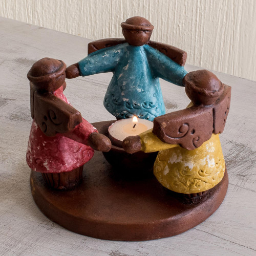 Angel Tealight Candleholder Handcrafted in Terracotta 'Angel Ceremony'