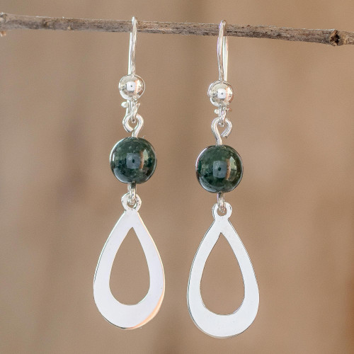 Dark Green Jade and Sterling Silver Dangle Earrings 'Subtlety in Dark Green'