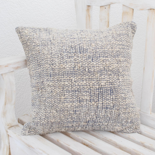 Handwoven Wool Blend Cushion Cover in Cornflower and White 'Sky Bliss'
