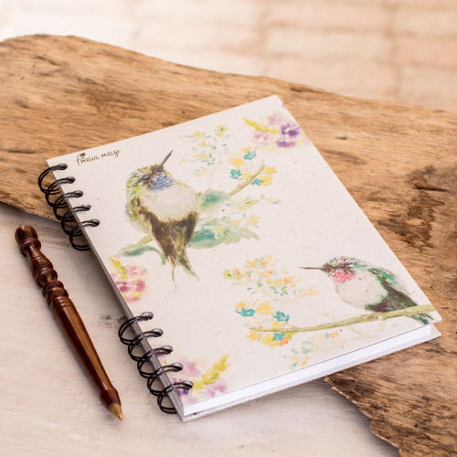 Signed Hummingbird-Themed Paper Journal from Costa Rica 'Lively Hummingbirds'