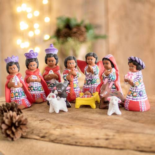 Hand-Painted Cultural Ceramic Nativity Scene from Guatemala 'Santiago Nativity'